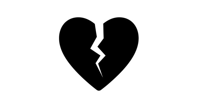 Black broken heart silhouette isolated on a transparent background