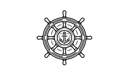 Nautical Ship Boat Helm Steering Wheel Black Line Art Logo Vector © MstMereja