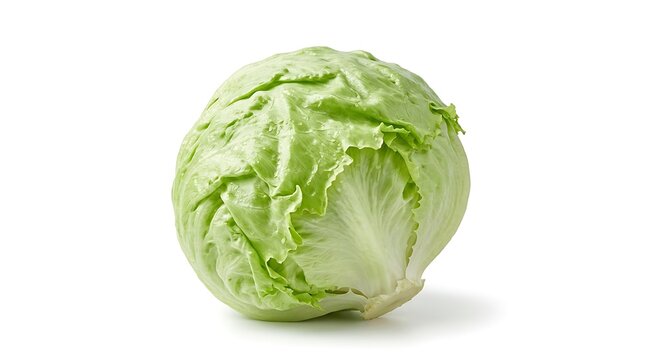 Fresh whole green iceberg lettuce head isolated on white background.
