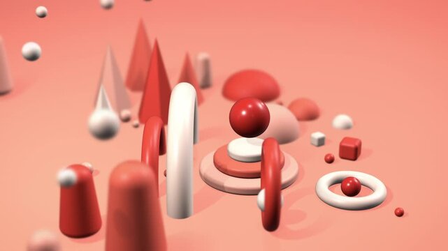 Rotating Coral 3D Geometric Shapes Landscape Loop