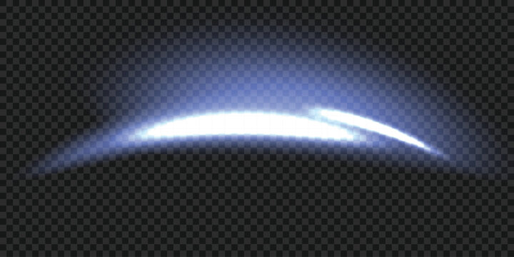 Realistic lens flare light overlay cosmic effect. Total solar eclipse with shining star, glowing sunlight circle, dawn over the planet on black background. Vector light effects in black space.