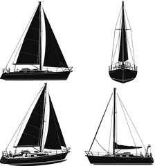 Classic Sailing Yacht Silhouette Collection Vector Set © vector  life