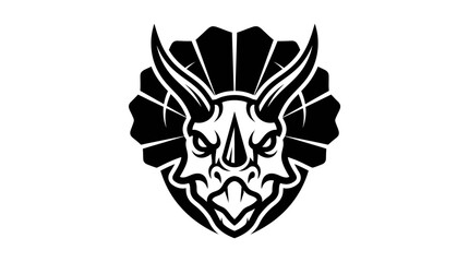 Fierce Triceratops Dinosaur Head Emblem, Prehistoric Reptile Silhouette, Tribal Style, Isolated Black Icon © Lonte