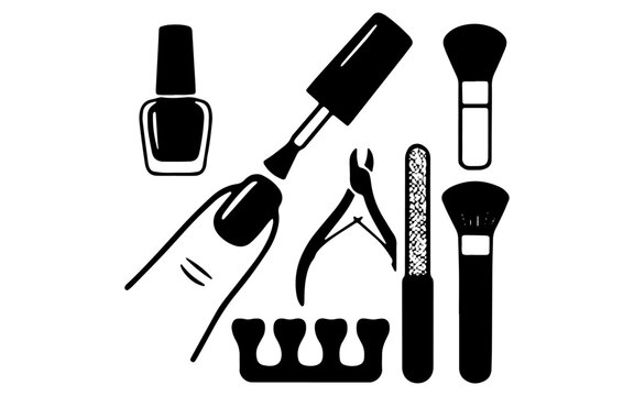 Manicure Pedicure Nail Care Polish Brush Tool Silhouette Vector Icon Set-3636