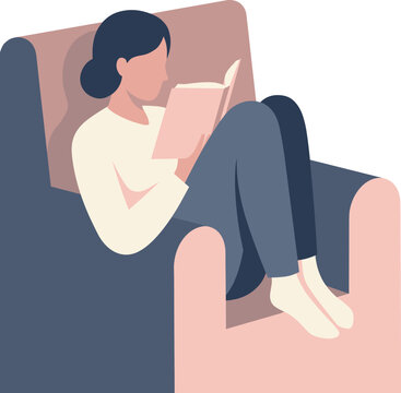 Digital Detox Concept Woman Reading Book in Armchair Flat Vector Illustration Representing Mental Health Wellness Mindfulness Tech Fatigue Avoidance Escapism Lifestyle Balance Cozy Home Environment
