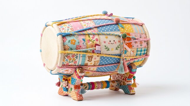 Colorful Patchwork Kendang Drum Traditional Indonesian Music Instrument