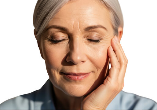 Woman holding her ear with concerned expression