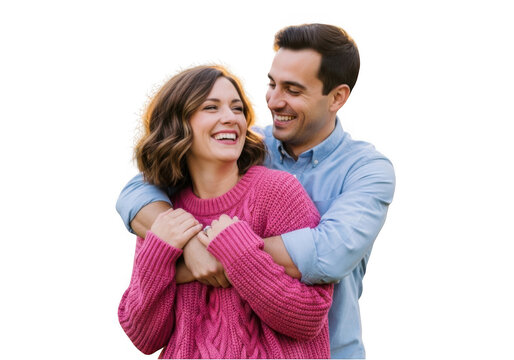 Couple embracing and smiling happily