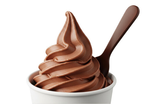 Chocolate ice cream with spoon in bowl