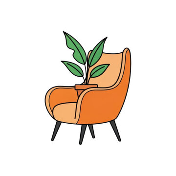 Orange armchair with potted plant on it
