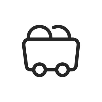 Mining cart outline icon, minimal black line art featuring ore load for industrial vector graphic design