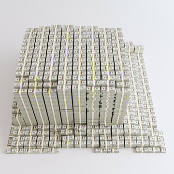 massive stack of dollar bills iisolated on white background