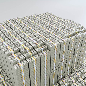 massive stack of dollar bills iisolated on white background