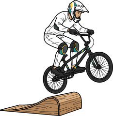 Obraz premium Bmx rider jumping over ramp on stunt bike outdoors 