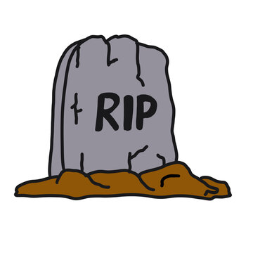 Aged stone rip grave tombstone old creepy graveyard halloween spooky cartoon illustration vector graphic design element