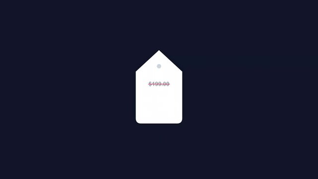 Price Tag Animation Showing a Markdown from 199 to 99 Dollars with a Price Drop Label