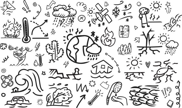 El Nino and La Nina climate effects horizontal doodle banner
