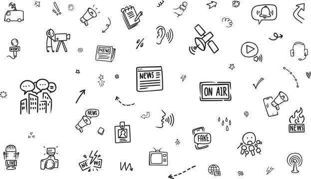 Minimal news media broadcasting doodle background with clean space