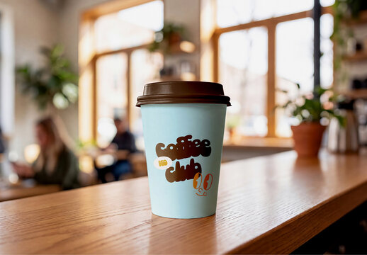 Paper Coffee Cup on Cafe Counter Mockup
