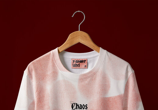 T-Shirt on Hanger with Neck Label Mockup
