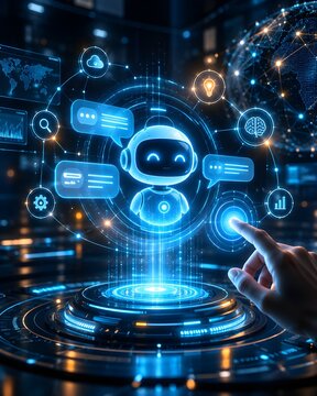 Futuristic AI Digital Assistant Holographic Interface with Neon Technology