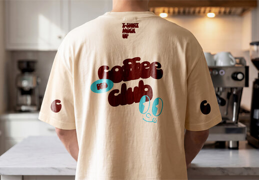 Back T-Shirt Print in Home Kitchen Mockup