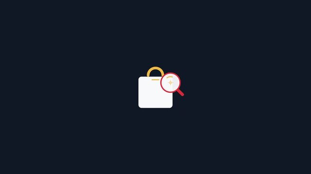 Shopping Bag Icon Animation with Magnifying Glass Appearing to Scan for Deals or Price Tags