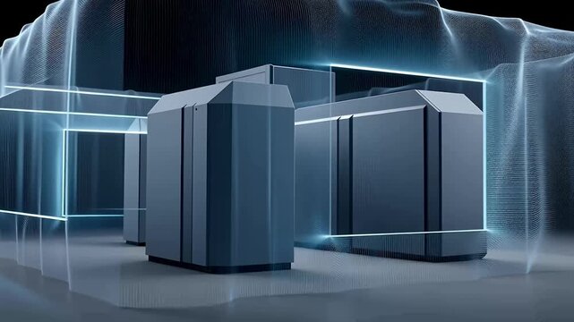 4K Abstract Cloud Infrastructure Defense Network with Protective Light Shell