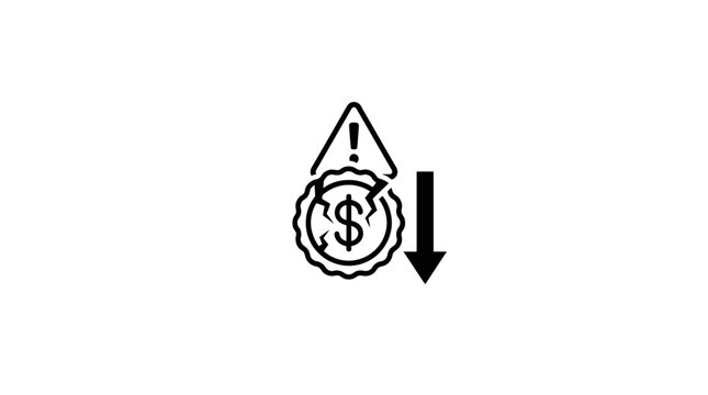 A black and white icon representing financial risk and decreasing market value.