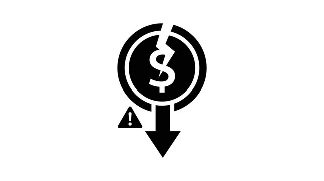 Black and white icon representing financial crisis or economic downturn with a dollar sign.