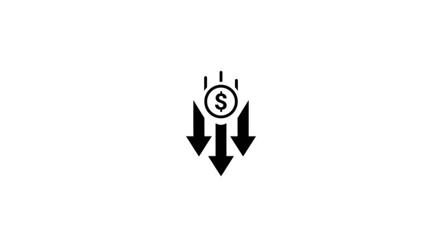 Minimalist icon representing financial loss and declining currency value with downward arrows.