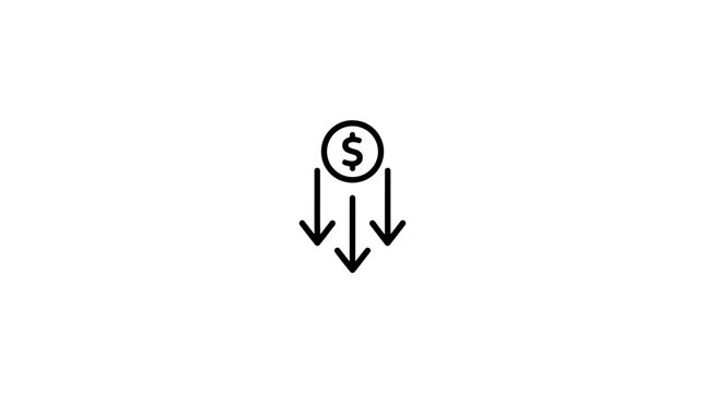 Minimalist line icon representing decreasing financial value or falling currency prices.