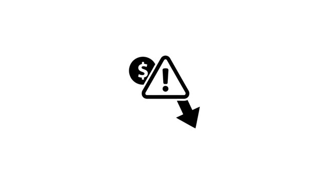Black icon representing financial risk with a dollar sign and downward arrow.