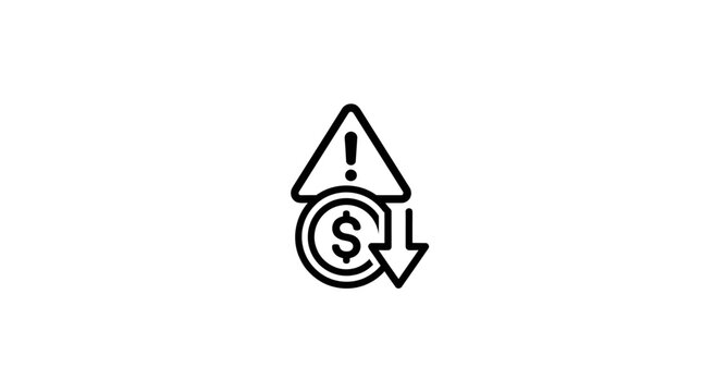Financial risk icon showing a dollar coin with a downward arrow and warning sign.