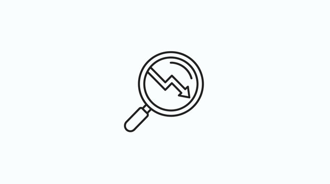 Magnifying glass icon displaying a downward trend line indicating financial loss or market decline.