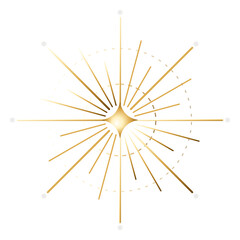 Fototapeta premium Golden star burst, vintage sunburst element with abstract celestial design, isolated on transparent background
