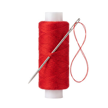 Red Thread Spool with Needle Isolated on Transparent Background