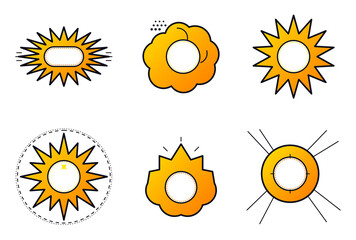 Retro starburst badges vector set, geometric sunburst shapes, vintage comic design elements isolated on transparent background © NURJAHAN