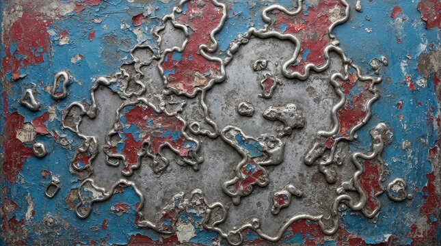 Abstract textured background of peeling paint on metal