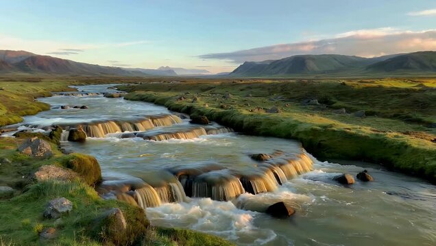 Calming 4K travel footage capturing Iceland s geothermal hot springs showcasing warm mineral-rich steam and clear blue waters flowing gently through a pristine volcanic wilderness bounded by rocks