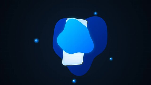 Minimalist 3D Smartphone Interface Animation with Floating Blue Liquid Shapes on Dark Background