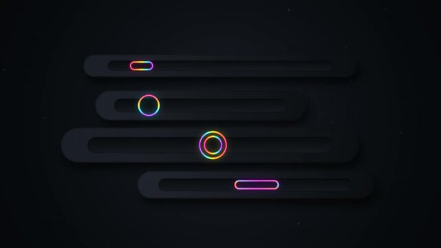 Neon Gradient Slider Interface Animation with Glowing Circular Indicators on Dark Background