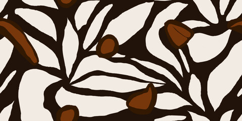 Abstract leaves silhouette with dots pattern. Contemporary seamless pattern. Hand drawn unique print. © MURRIRA