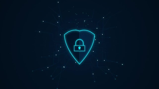 Digital cybersecurity shield icon protecting data secure network global technology internet privacy