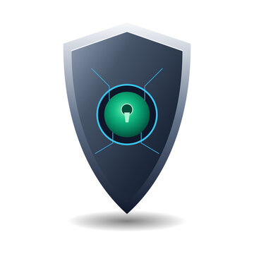 Titanium Cyber Security Shield with Digital Padlock 3D Element Cutout
