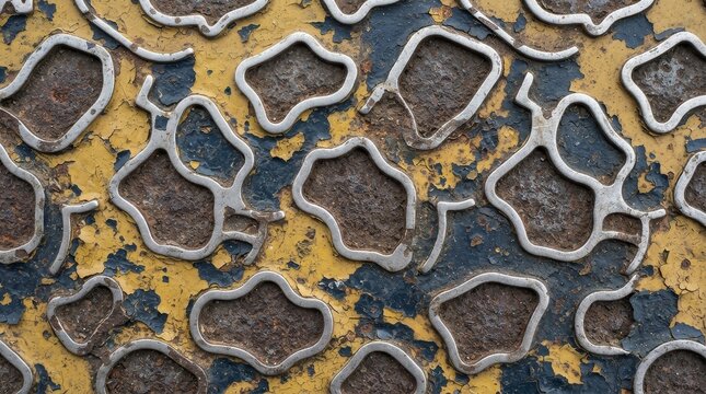 Rough textured metal surface with peeling paint