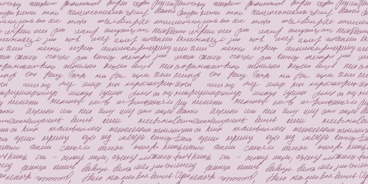 Unreadable script seamless pattern flows over a pink background in thin lines. Illegible cursive rows shape a romantic manuscript of poetry notes. Vector calligraphy texture for wallpaper or surface