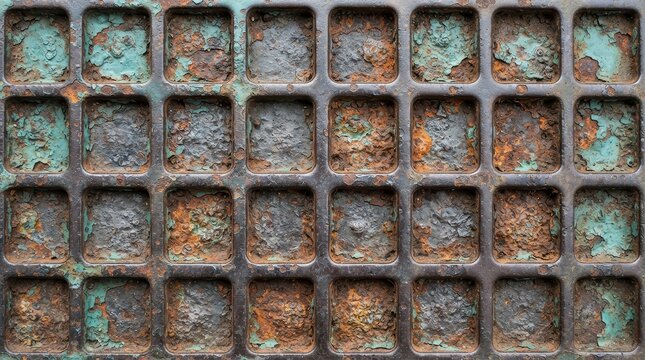 Weathered metal grate texture with rust and corrosion