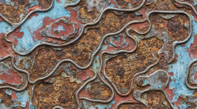 Rusty abstract metal texture with blue and red patches