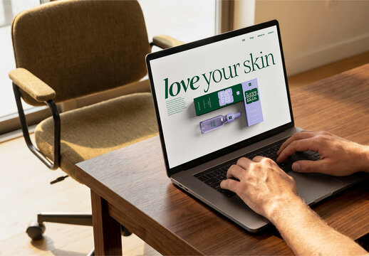 Hands Typing on Laptop at Desk Mockup